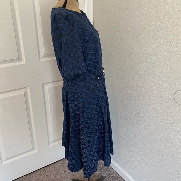 VINTAGE Ester Lauder Blue Short Sleeve Opening Ceremony Pleated A-line Dress - Picture 3 of 8